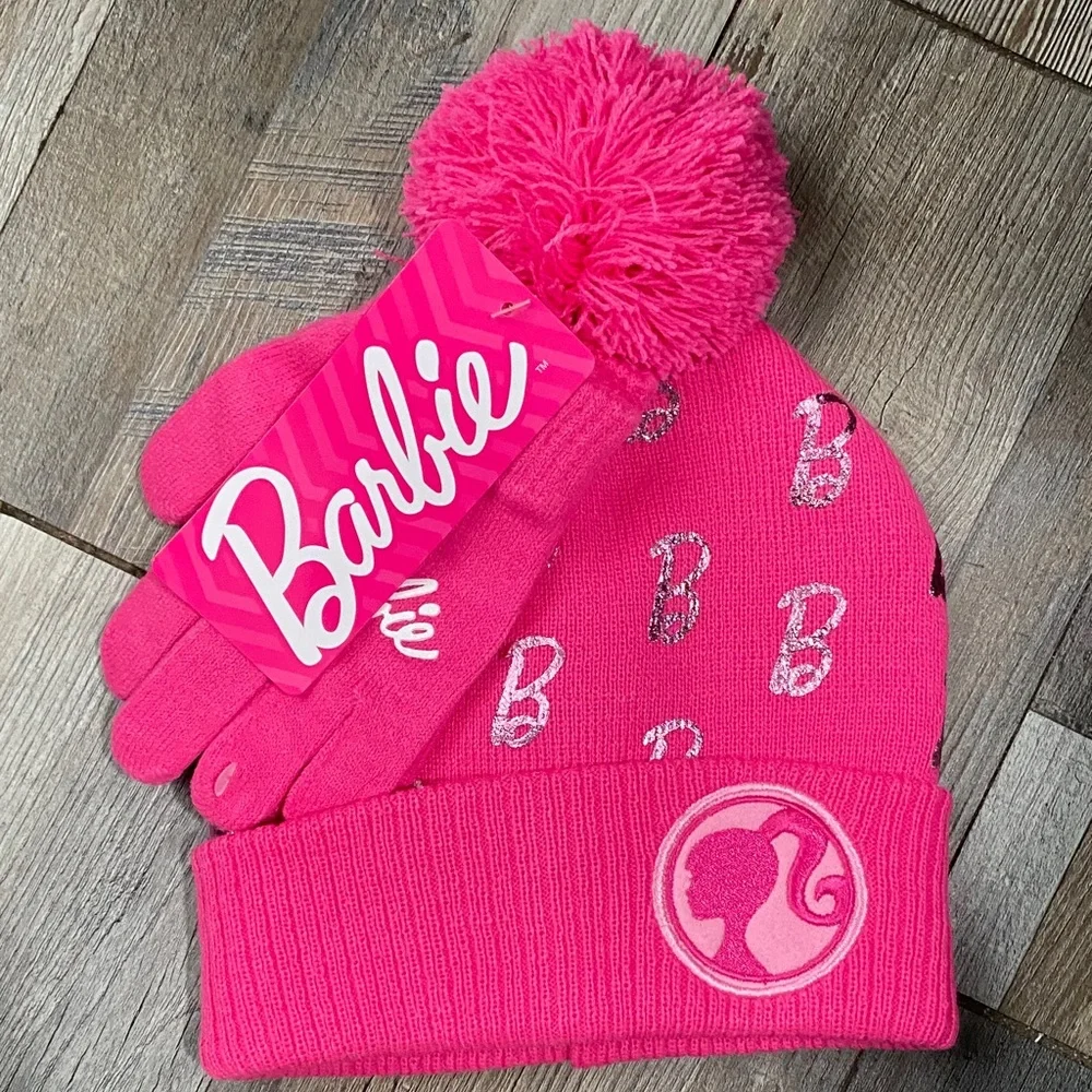 Barbie Pink Pom-Pom Hat and Gloves Set